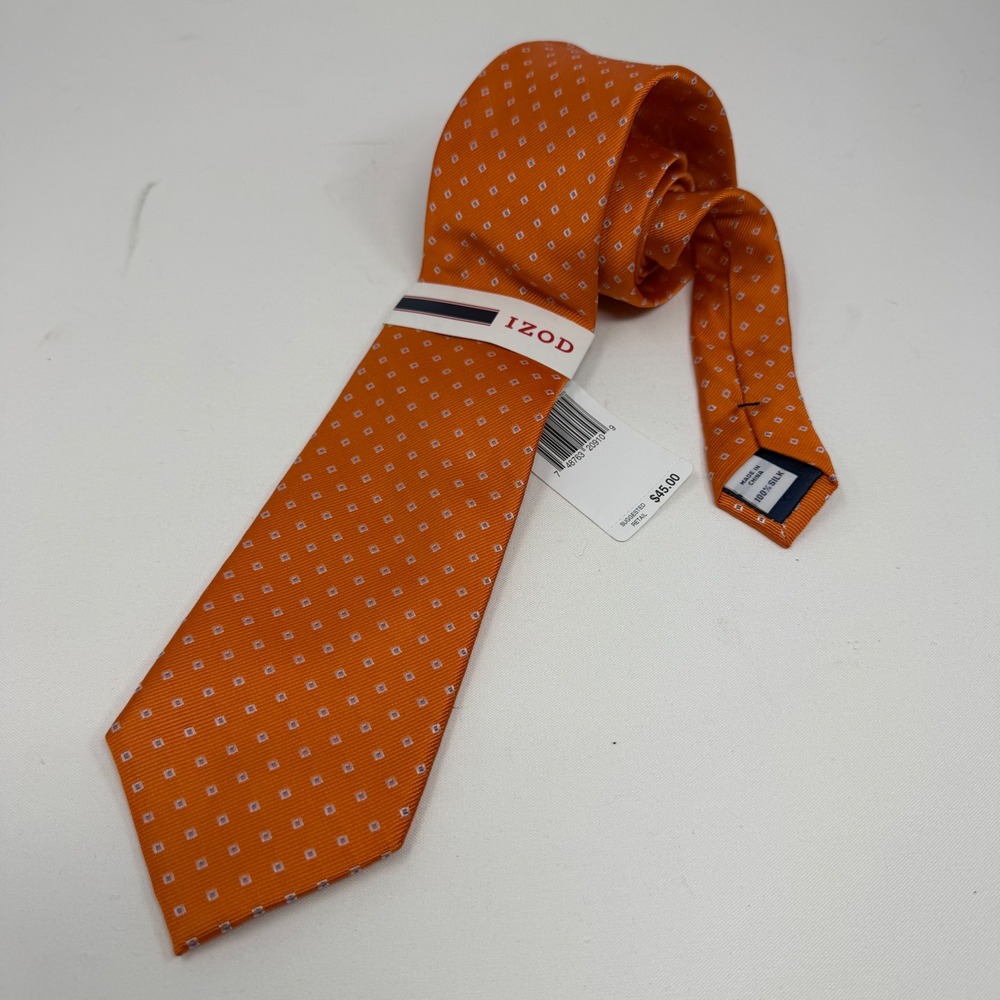 IZOD Mens Silk Necktie Orange Blue Geometric Kauai Neat A7941511800 NWT